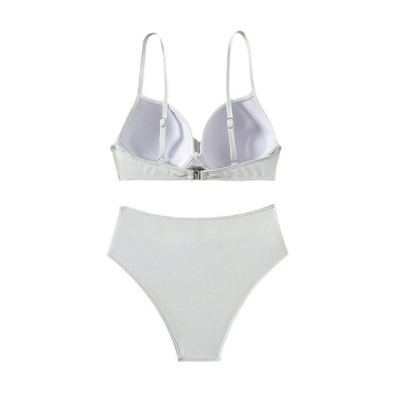 Women's High-Waisted Bikini Set with Elegant V-Neck Mune Fashion
