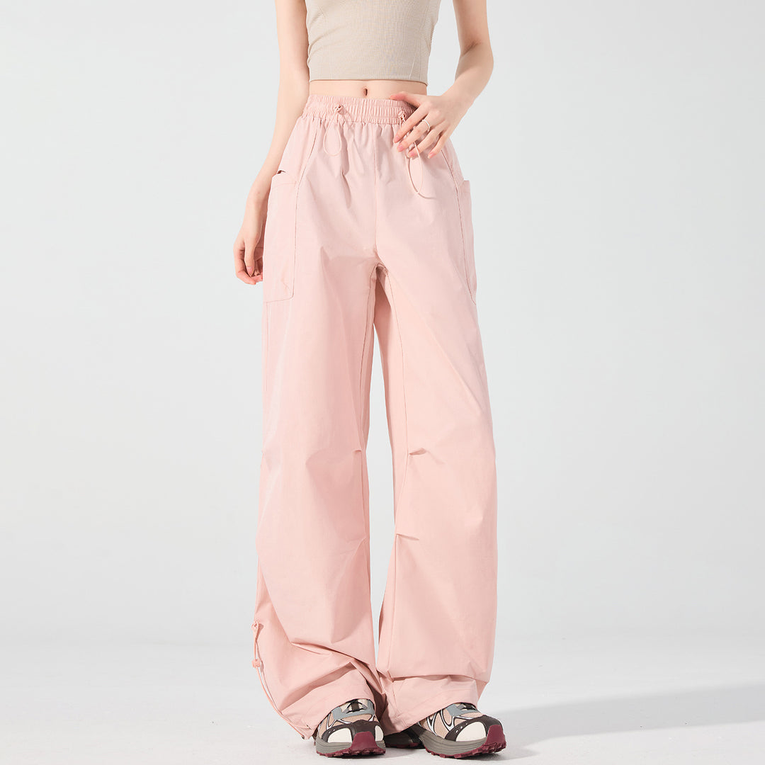Women's Wide Technical Cargo Pants with Drawstring Waistband, Adjustable Hem, and Multifunctional Pockets Mune Fashion