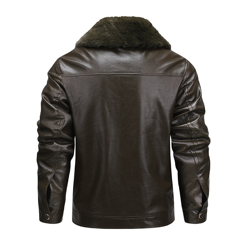 Men's faux leather field jacket with continuous teddy lining and concealed zipper Mune Fashion