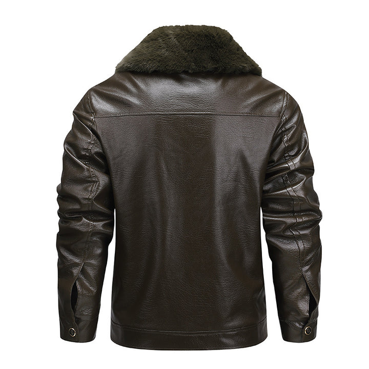 Men's faux leather field jacket with continuous teddy lining and concealed zipper Mune Fashion