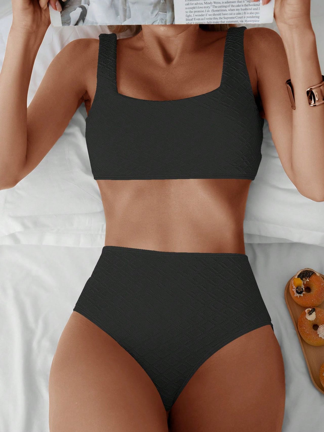 Women's High-Waisted Bikini Set with Textured Top Mune Fashion