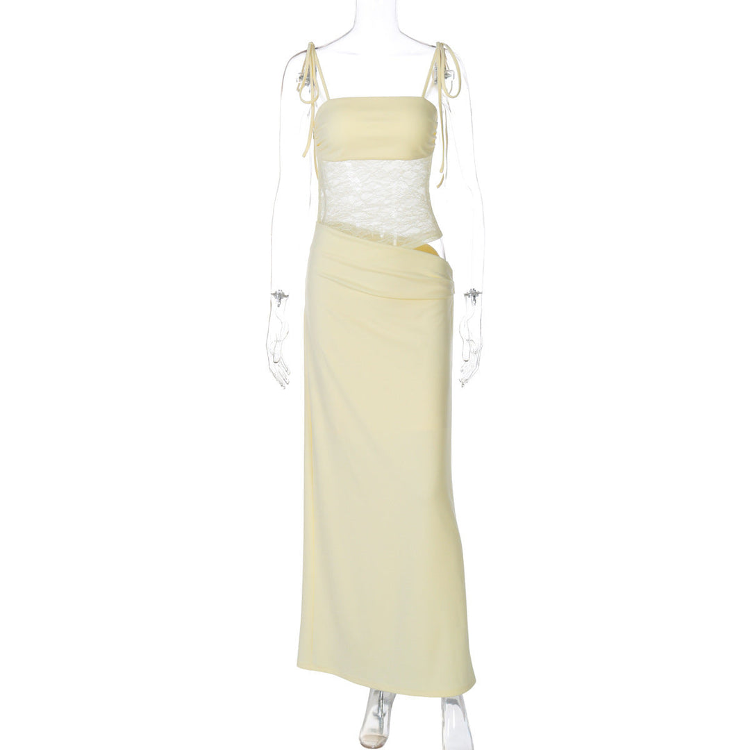 Women's Elegant Maxi Dress with Lace Top and Flattering Cut Mune