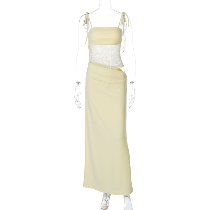 Women's Elegant Maxi Dress with Lace Top and Flattering Cut Mune