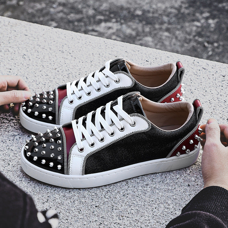 Women glittering low-top sneaker with pointed stud embellishment and padded leather lining Mune Fashion