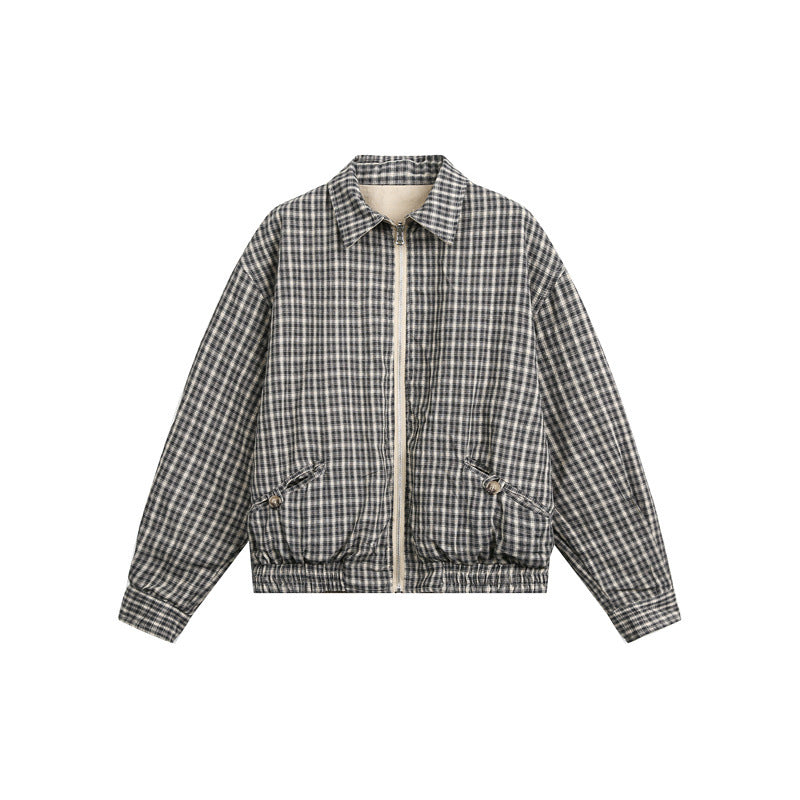 Unisex short jacket in Harrington style with zipper and checkered lining Mune Fashion