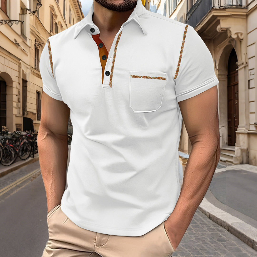 Men's short sleeve polo with chest pocket, contrasting quilted seam and shirt collar Mune Fashion