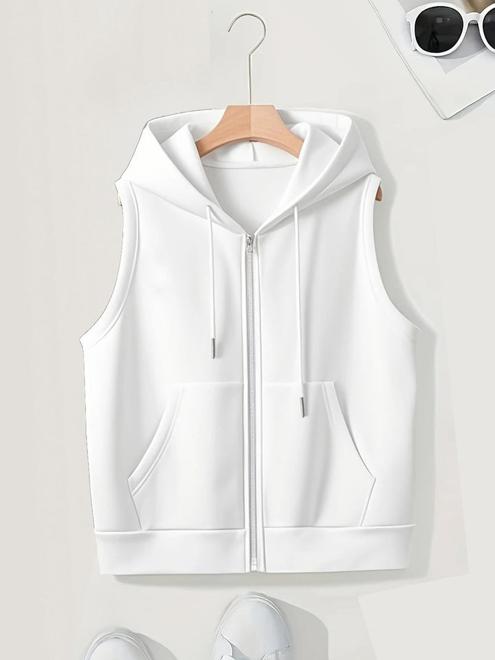 Women's Sleeveless Zip Hoodie Vest made of soft sweat with kangaroo pockets Mune Fashion
