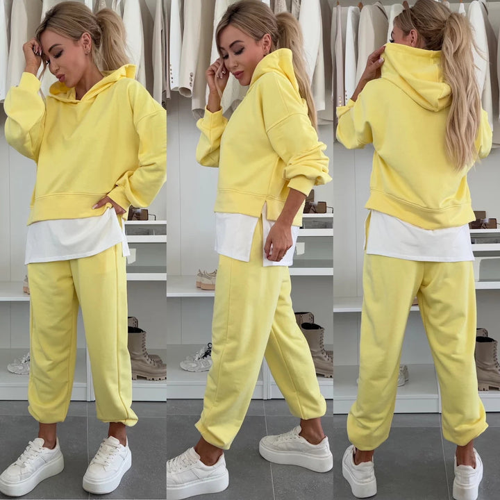 Women's Cropped Hoodie Lounge Set with asymmetrical hem, voluminous raglan sleeves and rolled joggers Mune Fashion