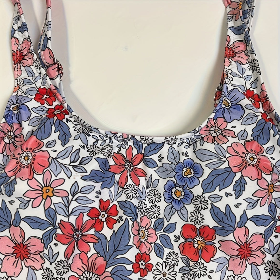 Women Floral Design Swimsuit with Wrap Skirt Mune Fashion