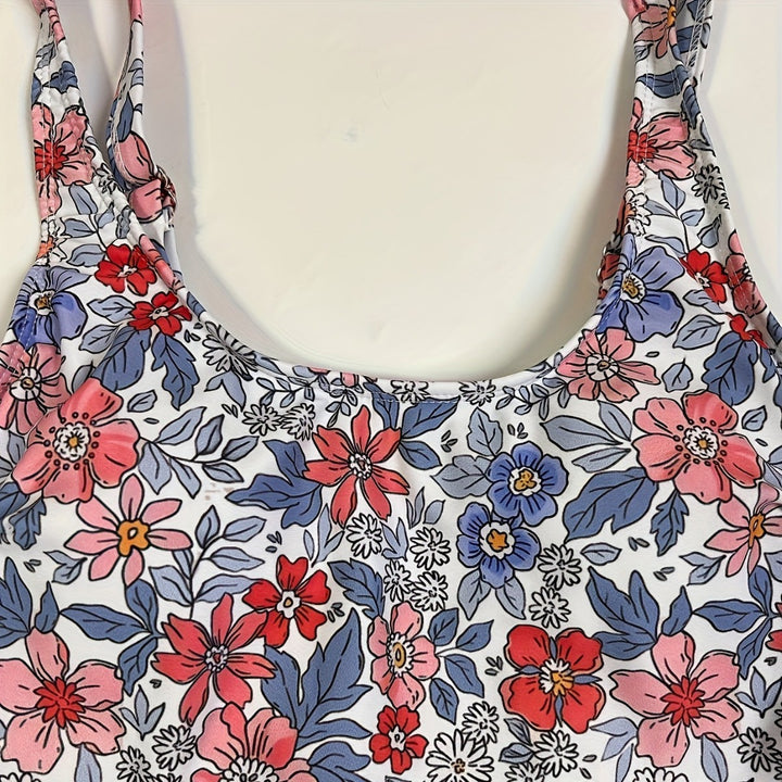 Women Floral Design Swimsuit with Wrap Skirt Mune Fashion