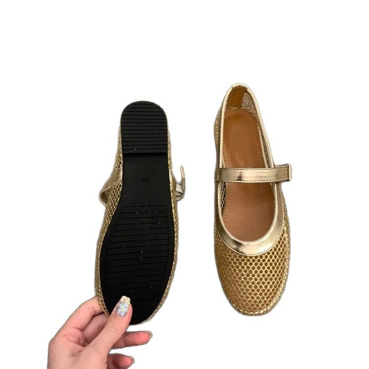Damen Atmungsaktive Netz-Ballerinas im Mary-Jane-Stil mit verstellbarem Riemen Mune Fashion