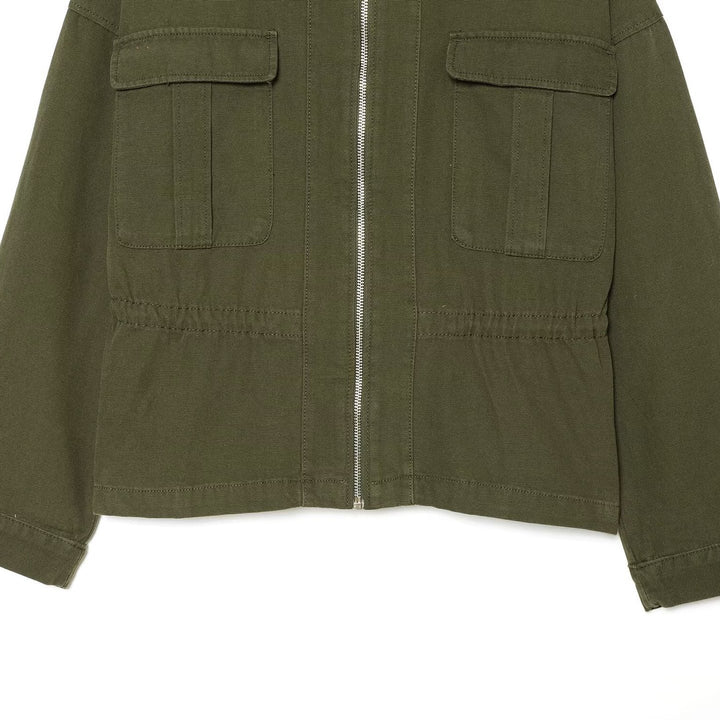 Women's Cropped Field Jacket with full-length zipper, flap pockets, and drawstring waist Mune Fashion
