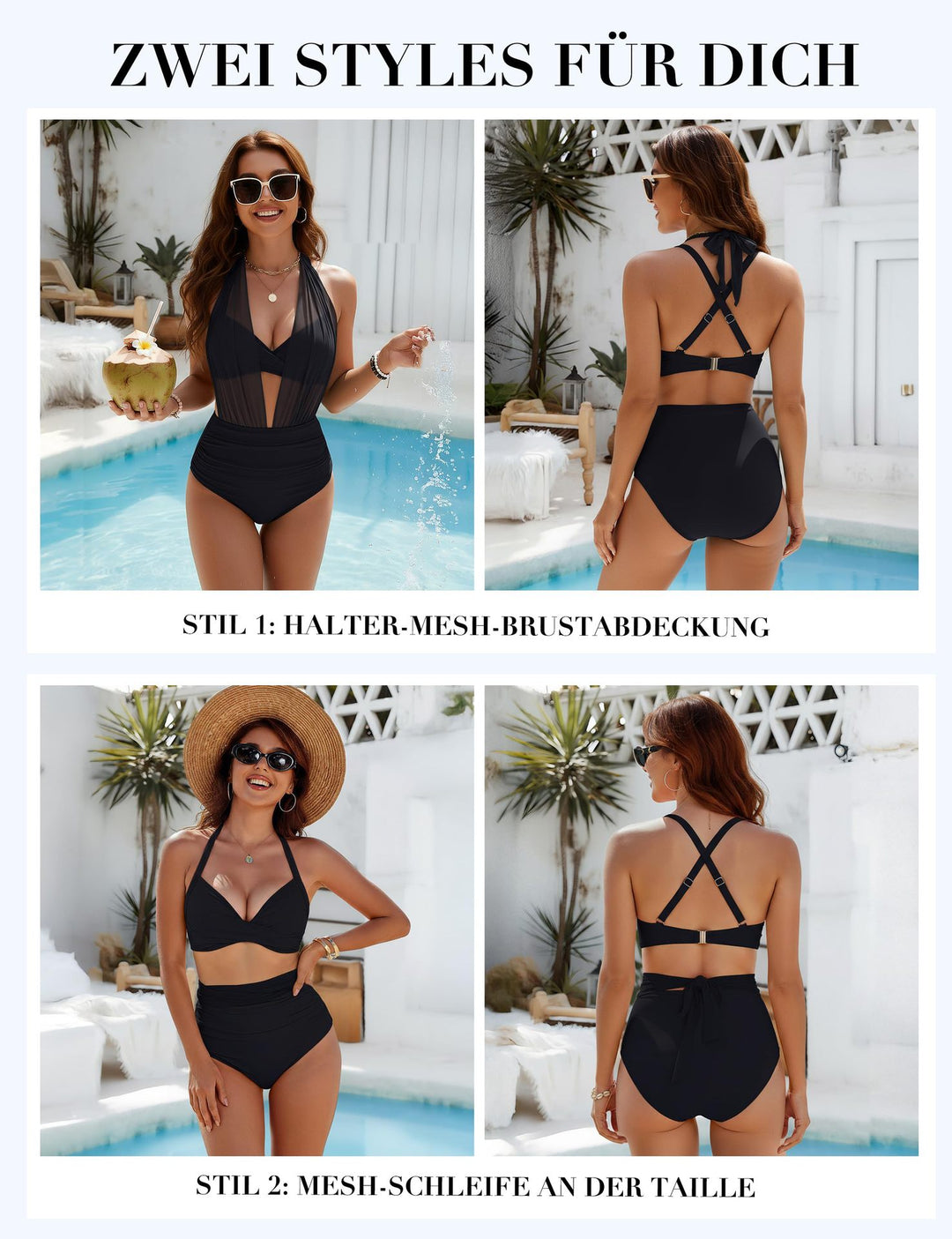 Women's Elegant Swimsuit with Transparent Pleated Look Mune Fashion