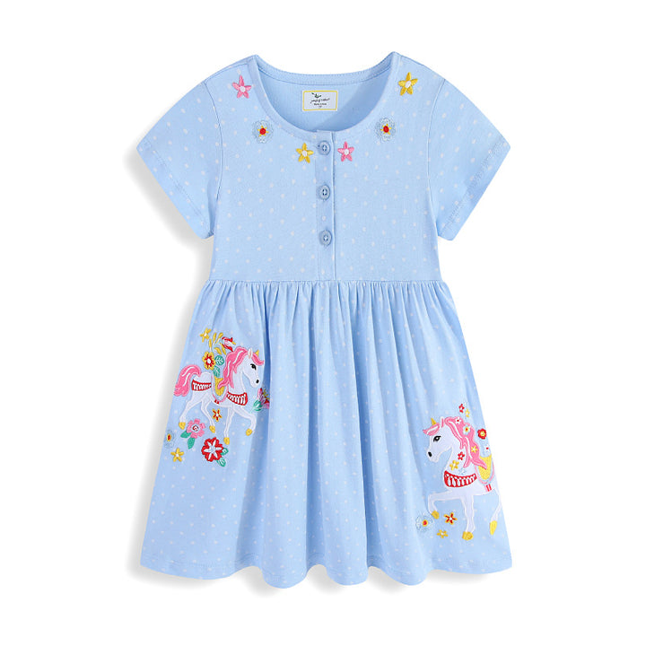 Girl's summer dress with embroidered unicorn motif Mune Fashion