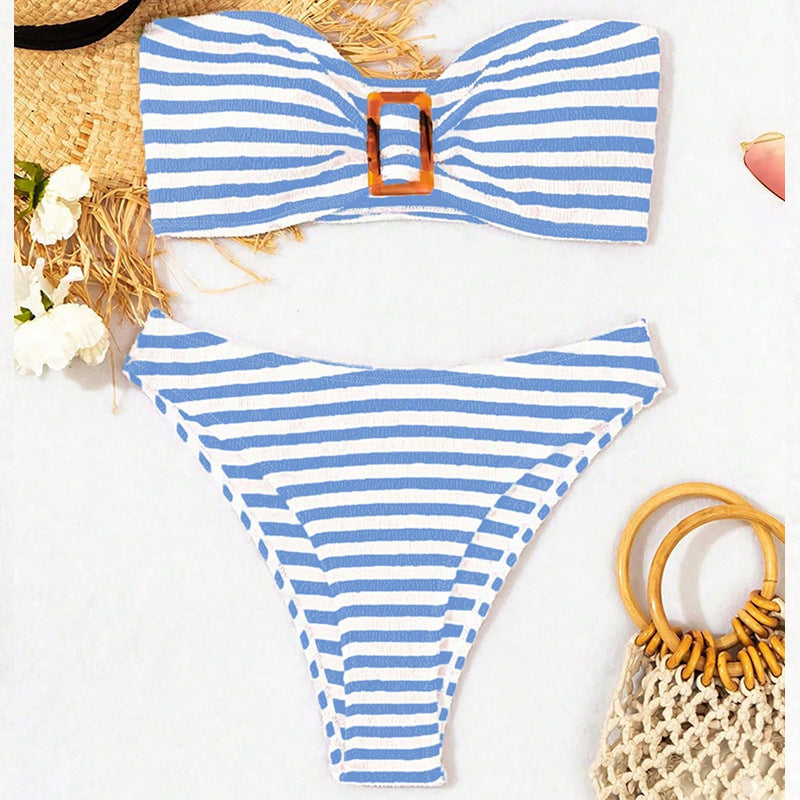 Women’s bandeau bikini with fashionable knot design and high-cut bottom Mune Fashion