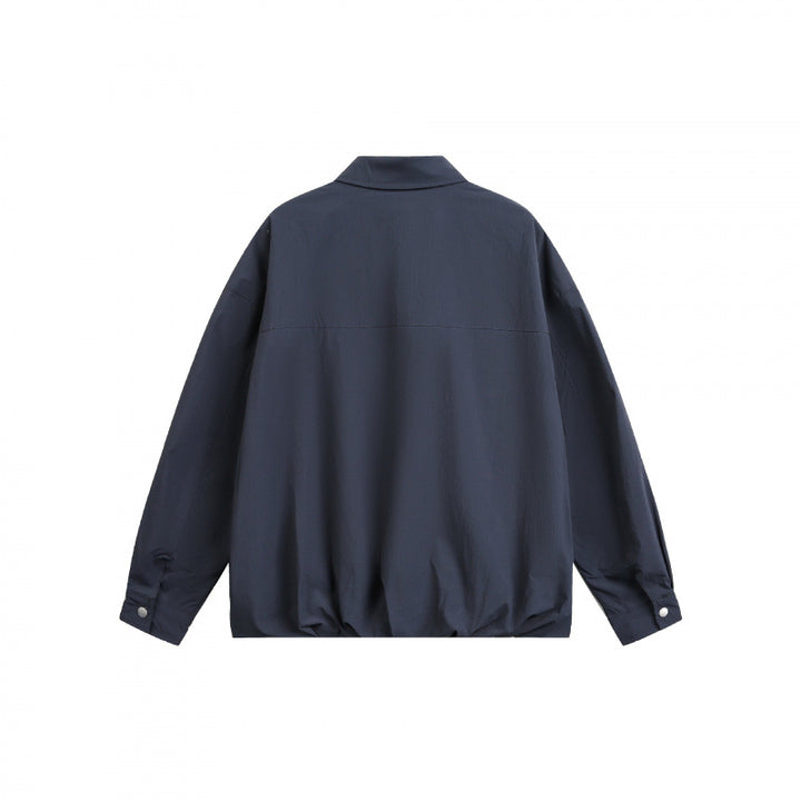 Unisex Boxy Shirt Jacket with Snap Button Placket, Shirt Collar and Elastic Hem Mune Fashion