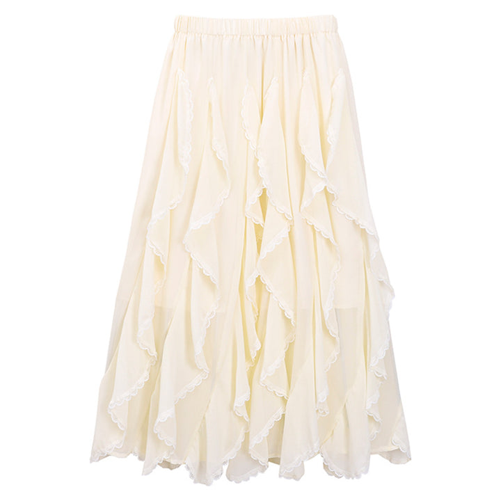 Women's multi-layered flounced tulle skirt with elastic comfort waistband and delicate lace trim Mune Fashion