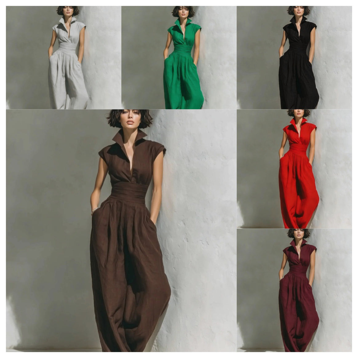 Women's jumpsuit with wide leg, tailored wrap waistband and standing collar Mune Fashion
