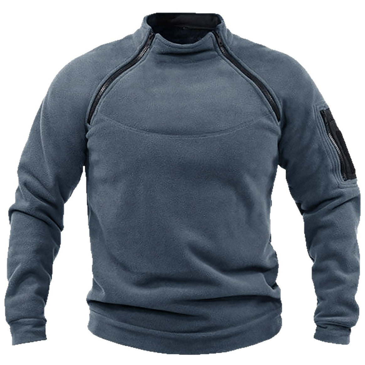 Men's Thermal Fleece Pullover with Shoulder Zippers, Stand Collar & Sleeve Utility Pocket Mune Fashion