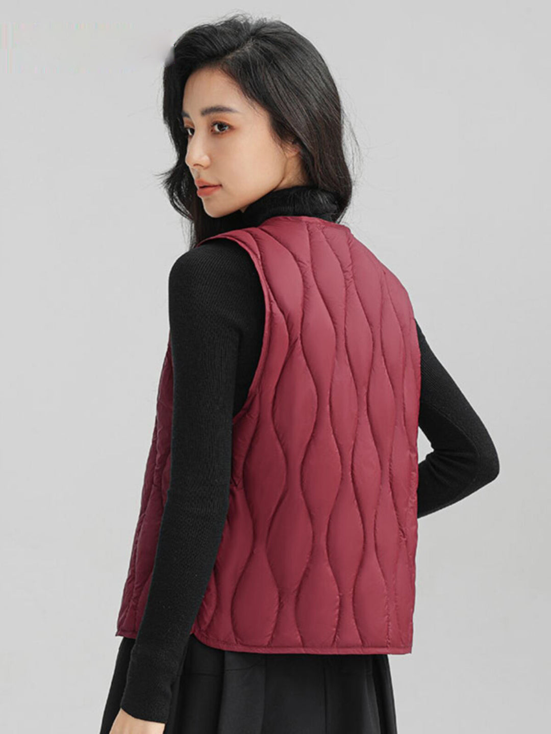 Women Long Quilted Thermal Vest with Ergonomic Wave Quilting Mune Fashion