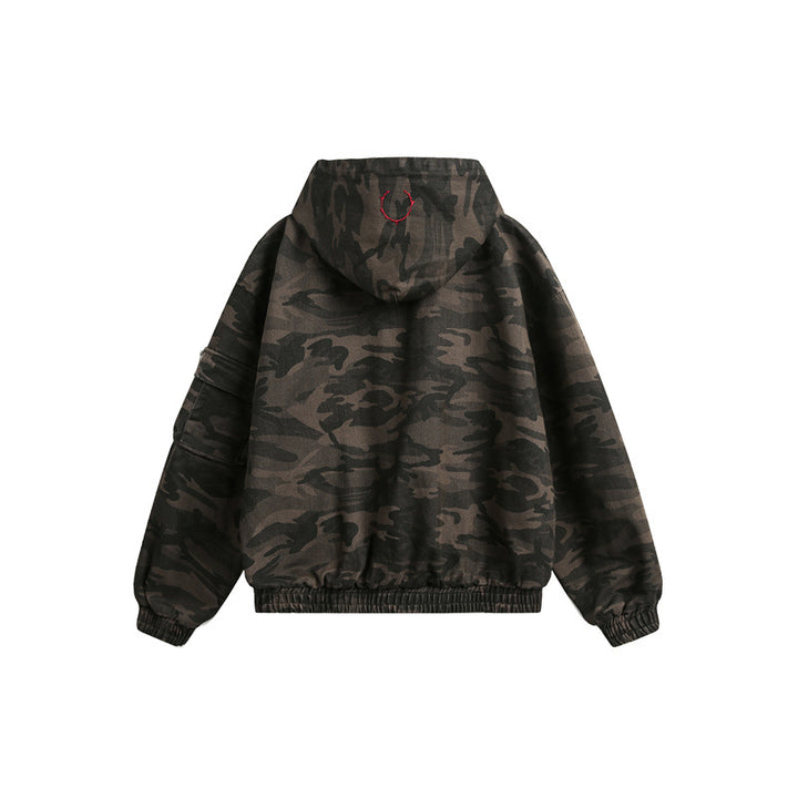 Men's Camouflage Boxy Field Jacket with Hood, Utility Pockets and Elastic Hem Mune Fashion