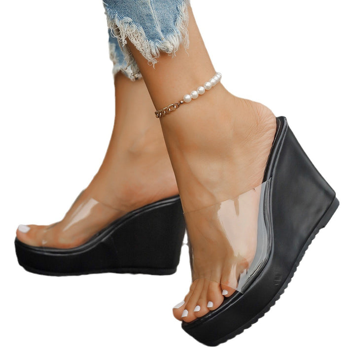 Women's transparent mules with PVC upper straps, high wedge heel, and non-slip sole Mune Fashion