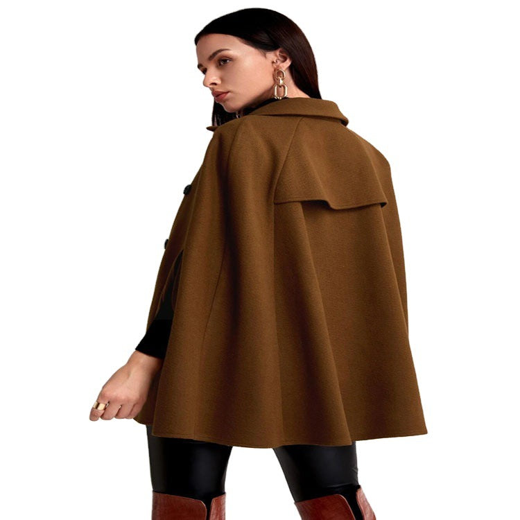 Women's Short Cape Coat in Boxy Tailoring with Hidden Sleeve Slits and Notch Collar Mune Fashion