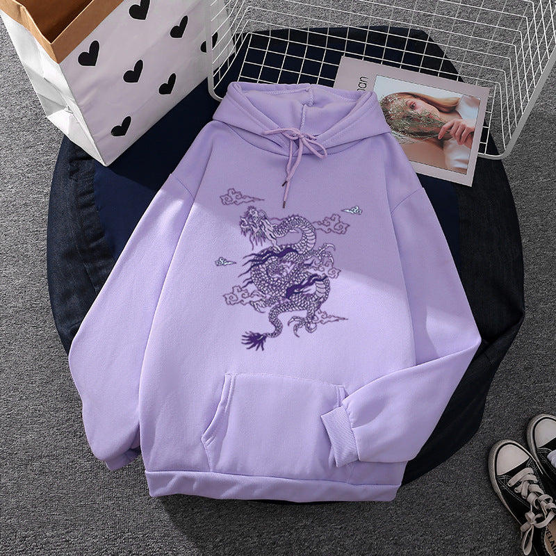 Unisex oversized hoodie with detailed dragon print, brushed fleece lining, and kangaroo pocket Mune Fashion