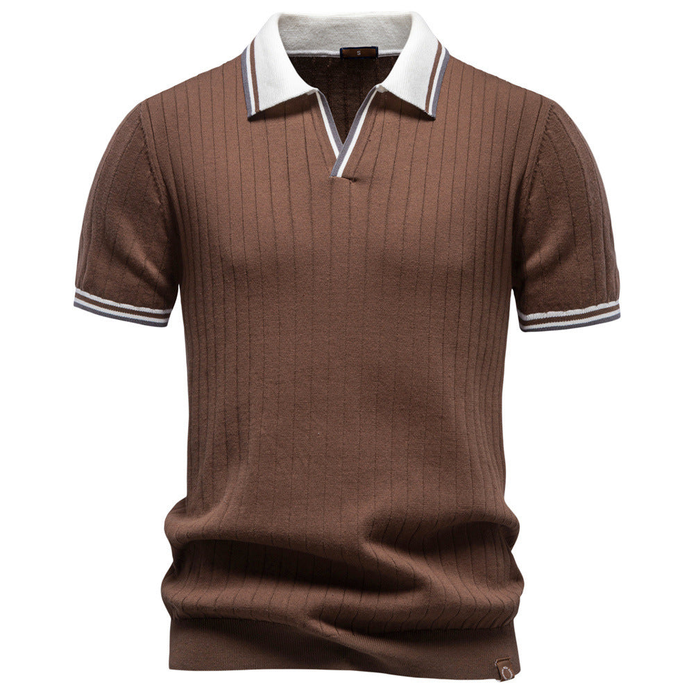 Men's short-sleeved fine knit polo with Kent collar and ribbed structure Mune Fashion