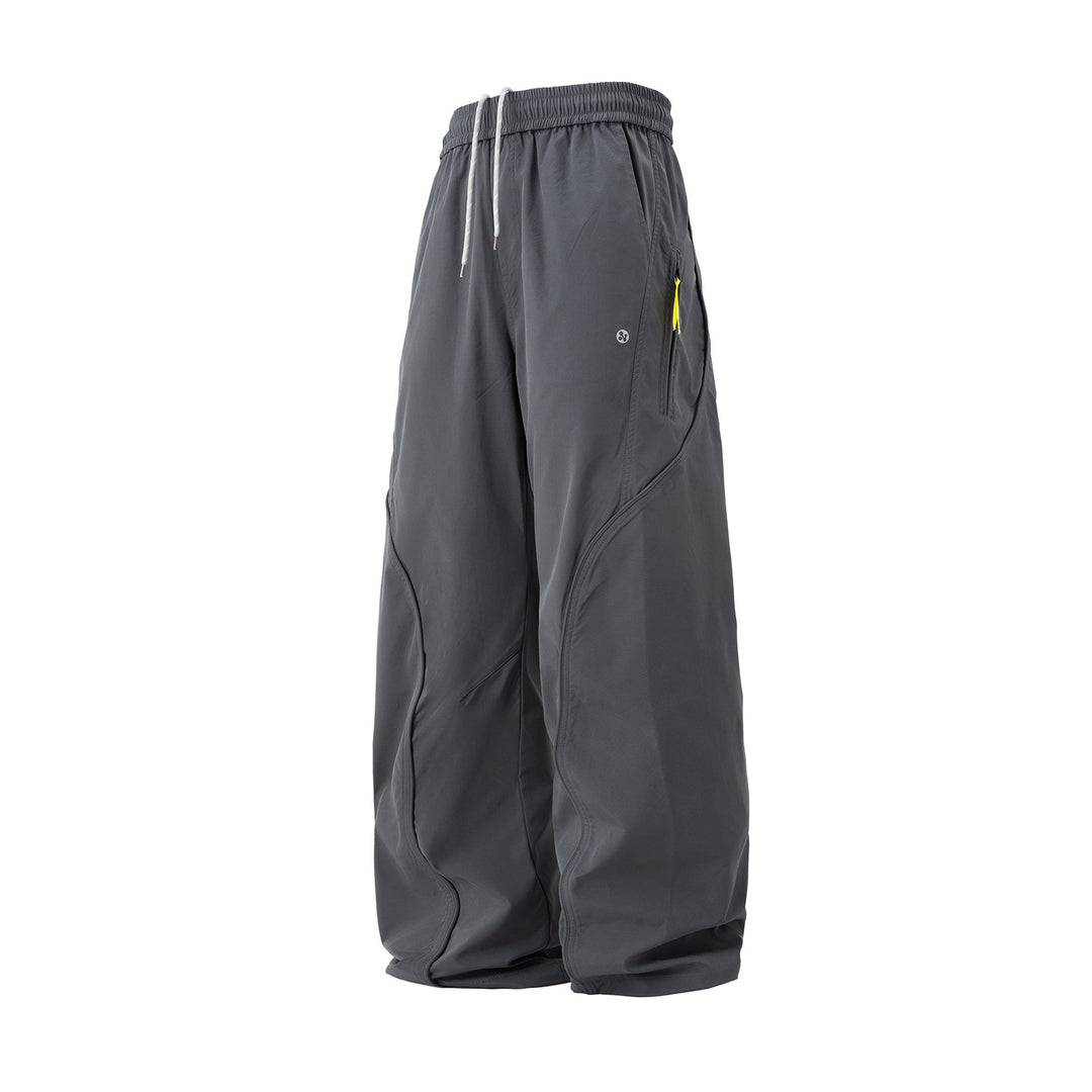 Unisex Wide Nylon Leisure Pants with Drawstring and Zipper Pocket Mune Fashion