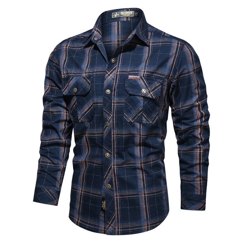 Men's checked outdoor shirt with double chest pockets, reinforced seams, and close-fitting cut Mune Fashion