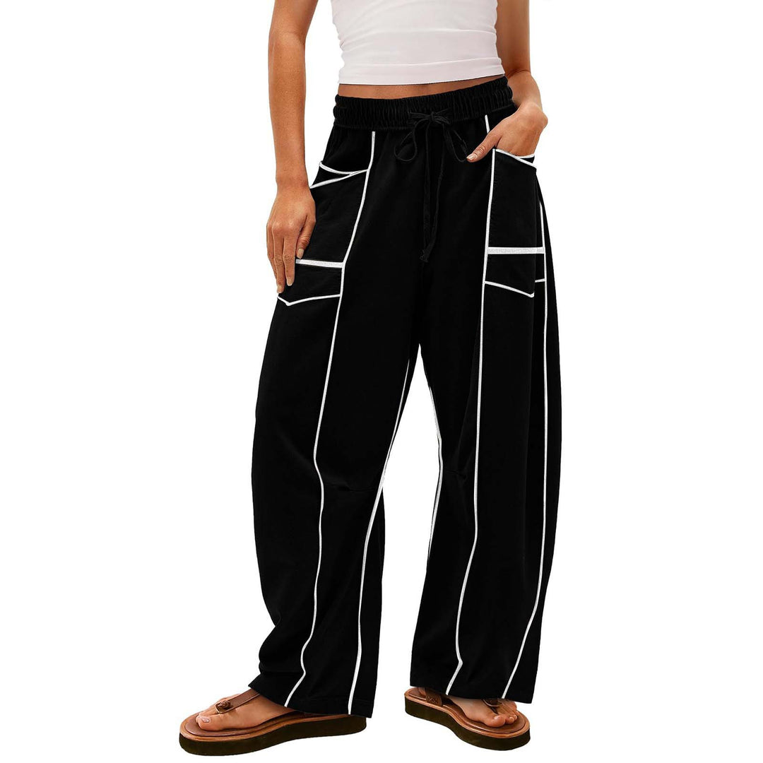 Women’s wide lounge pants with drawstring, contrast piping, and cargo pockets Mune Fashion