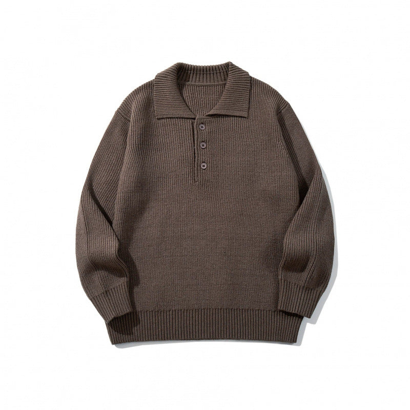 Men's fine-knit polo sweater with shirt collar, button placket, and ribbed hem Mune Fashion