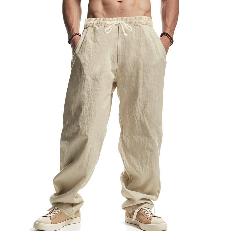 Men's lightweight linen trousers with elastic waistband and side pockets casual cut Mune Fashion