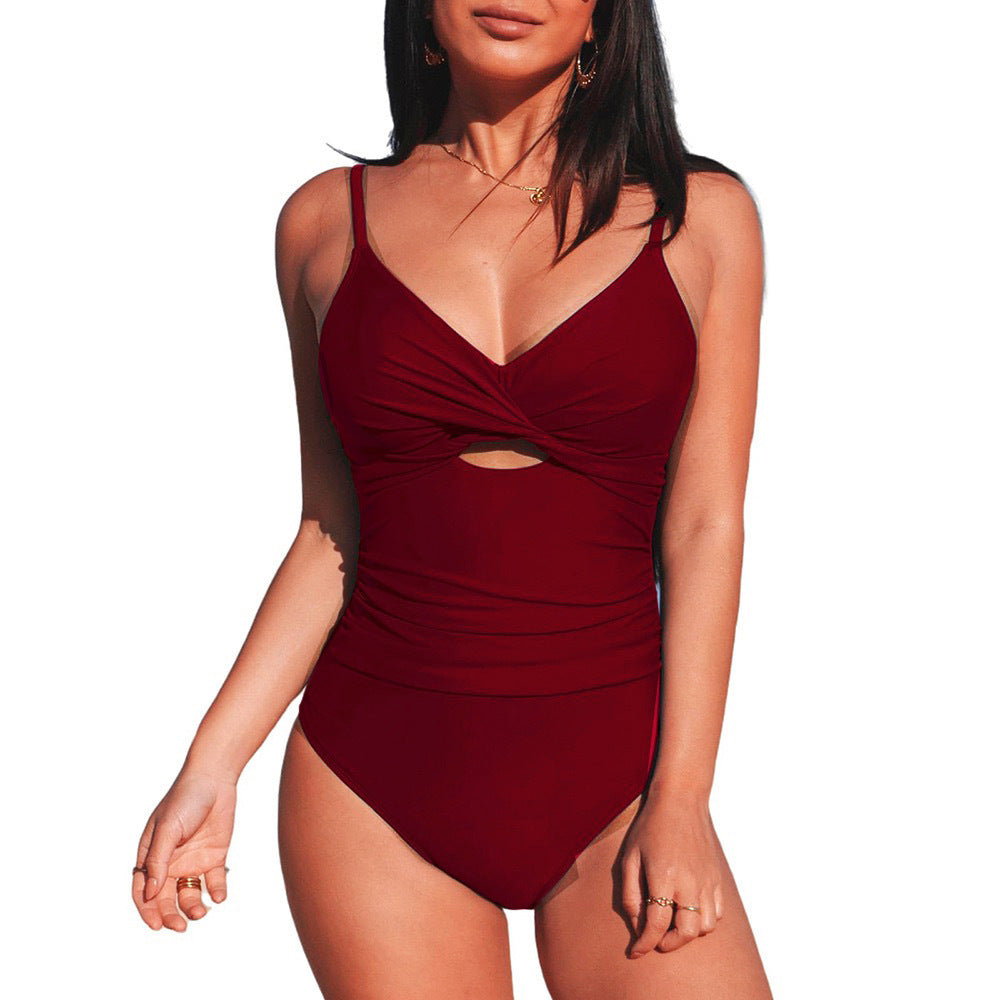 Ladies Elegant One-Piece Swimsuit with Fashionable Cut-Out Mune Fashion