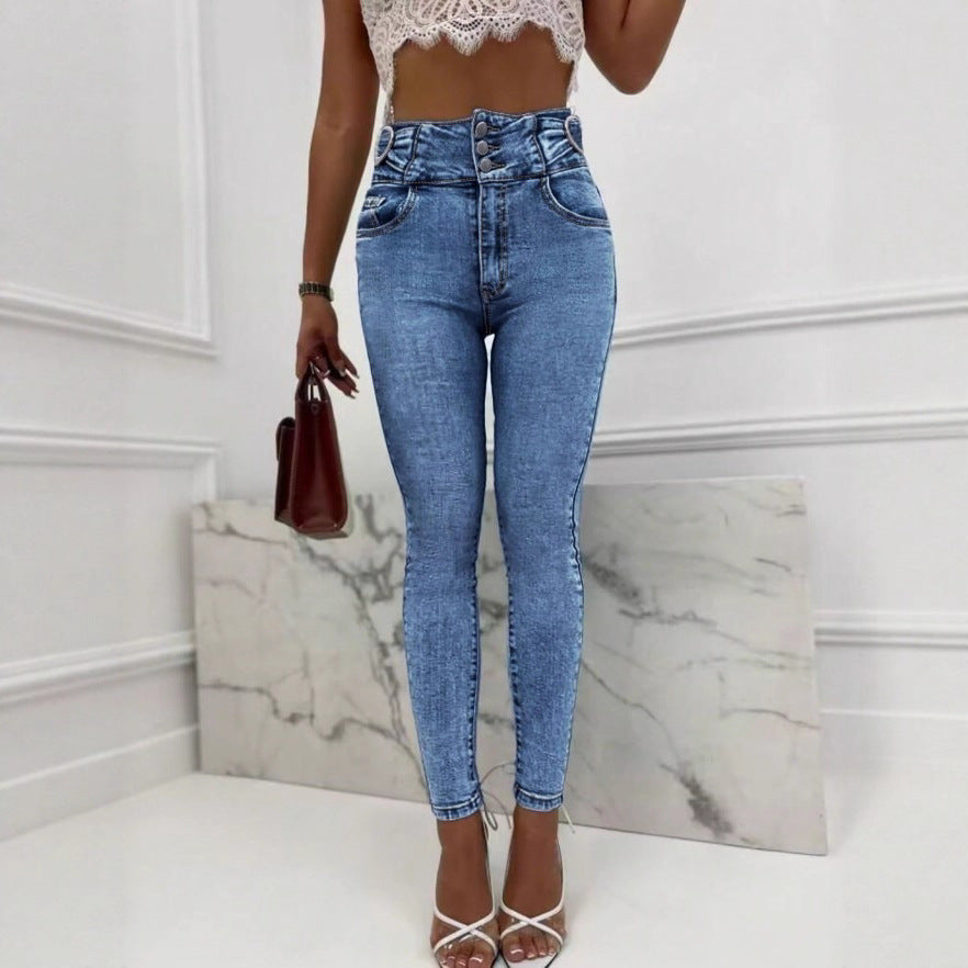 Women High-Cut Sculpting Jeans in a Slim Fit with Elastic Shaping Waistband Mune Fashion