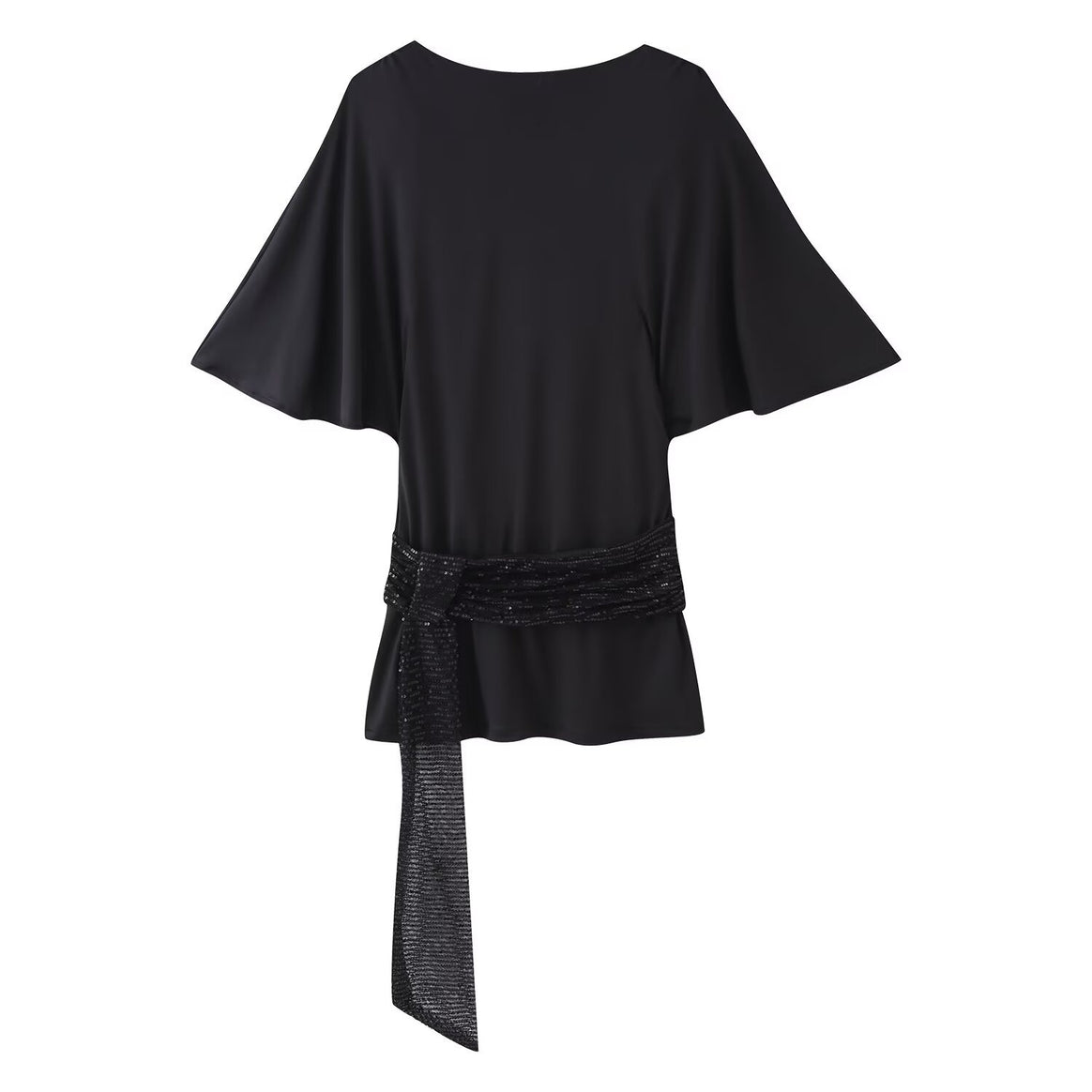 Women's flowing blouse top with cape sleeves and decorative waist scarf Mune Fashion
