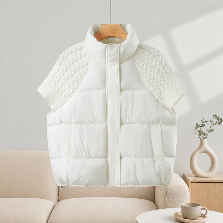 Women's quilted short vest with voluminous stand-up collar and short cable knit sleeves Mune Fashion