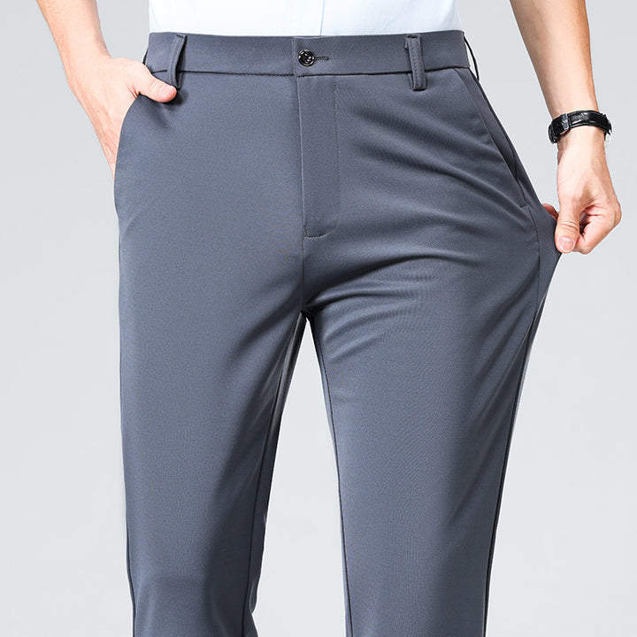 Men's Elegant Straight-Cut Stretch Business Trousers with Crease Mune Fashion