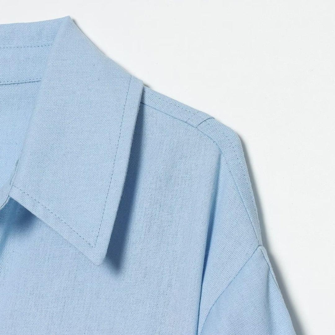 Women Cropped Boxy Blouse with Wide Balloon Sleeves and Shirt Collar Mune Fashion