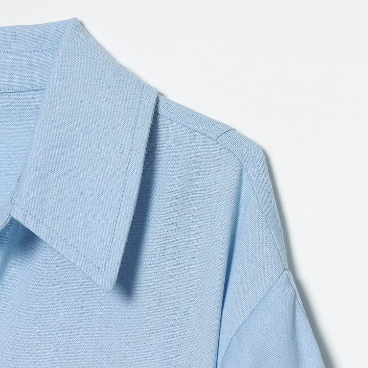Women Cropped Boxy Blouse with Wide Balloon Sleeves and Shirt Collar Mune Fashion