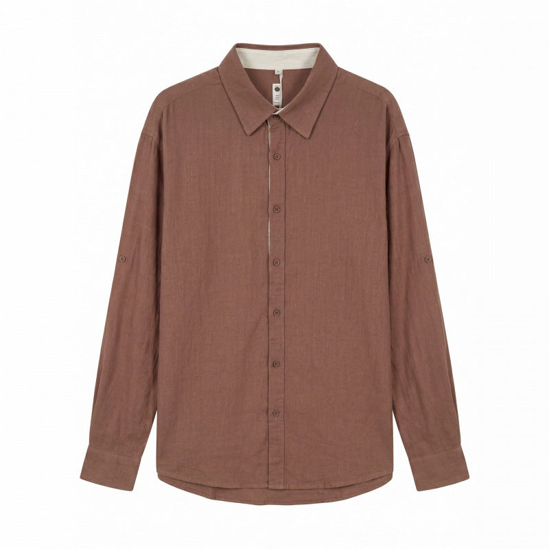 Men's Lightweight Oversized Linen Shirt with Kent Collar and Rounded Hem Mune Fashion