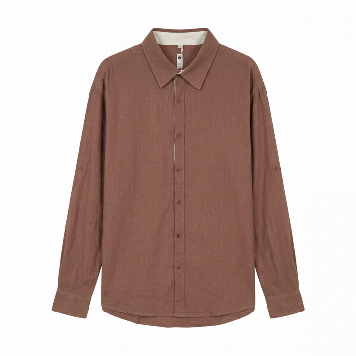 Men's Lightweight Oversized Linen Shirt with Kent Collar and Rounded Hem Mune Fashion