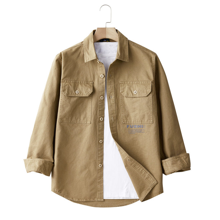 Men's Overshirt Jacket in Utility Style with Chest Pockets and Shirt Collar Mune Fashion