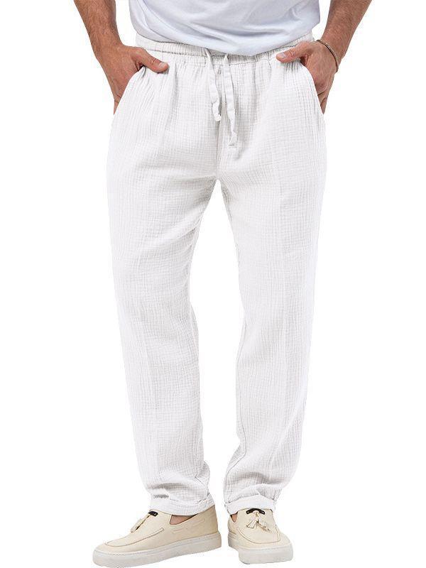 Men's relaxed cotton muslin pants with elastic drawstring waistband and straight leg Mune Fashion