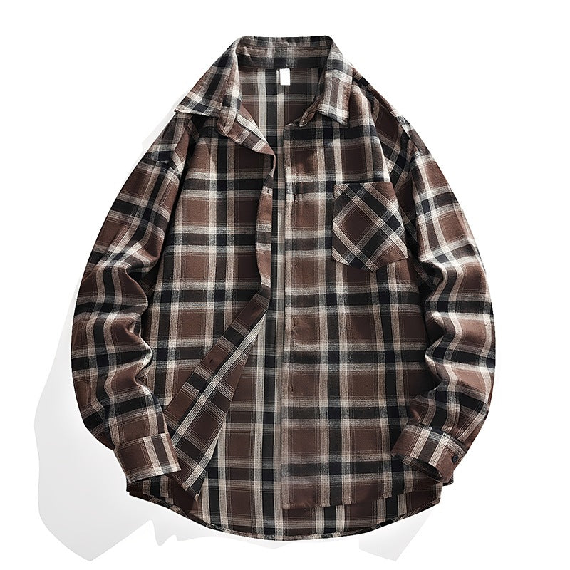 Men's Oversized Checked Flannel Shirt Jacket with Breast Pocket & Rounded Hem Mune Fashion