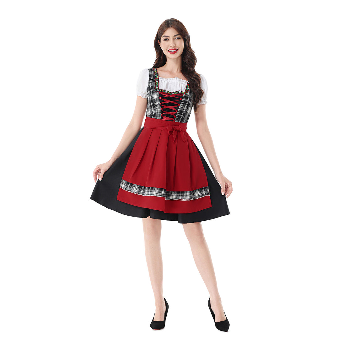 Ladies traditional Dirndl dress with checkered bodice and quilted apron Mune Fashion
