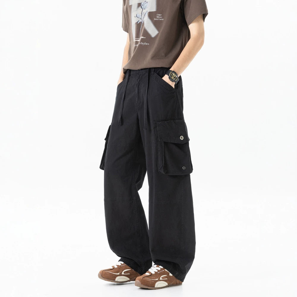 Damen weite Utility-Cargo-Hose mit hoher Taillierung, elastischem Bund und großen Klappentaschen Mune Fashion