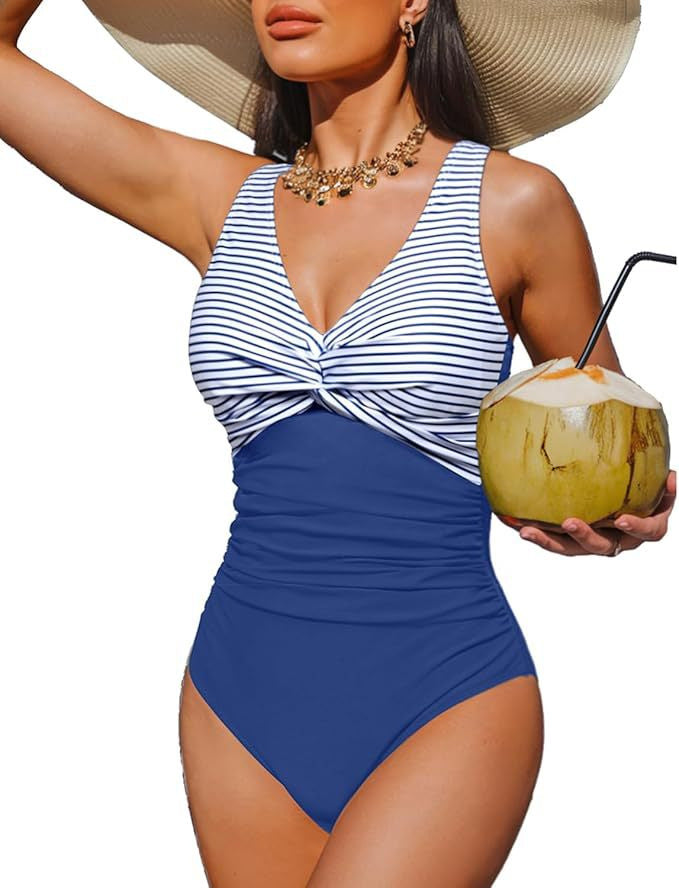 Ladies Elegant One-Piece Swimsuit with Fashionable Twist Mune Fashion