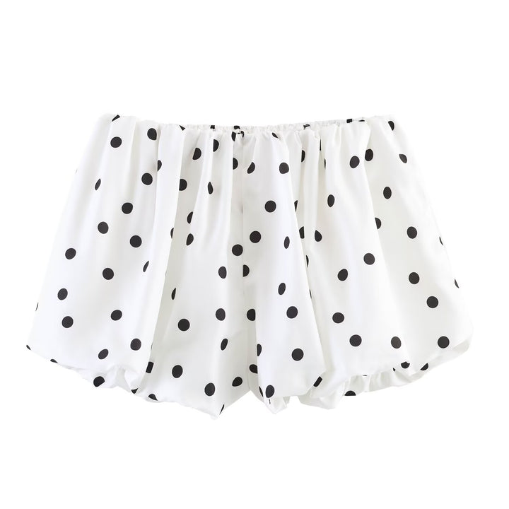 Women's Polka Dot Cropped Utility Jacket with Stand Collar and Drawstring Mune Fashion